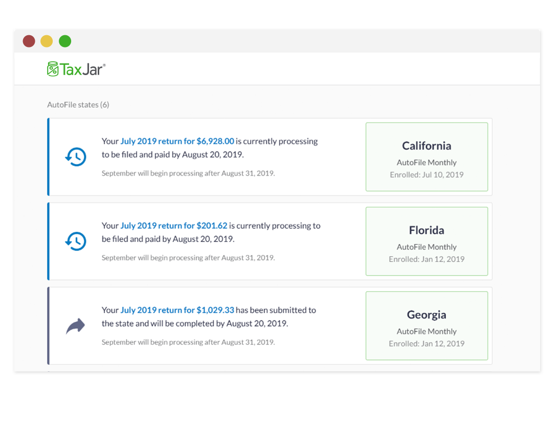 TaxJar AutoFile Screenshot