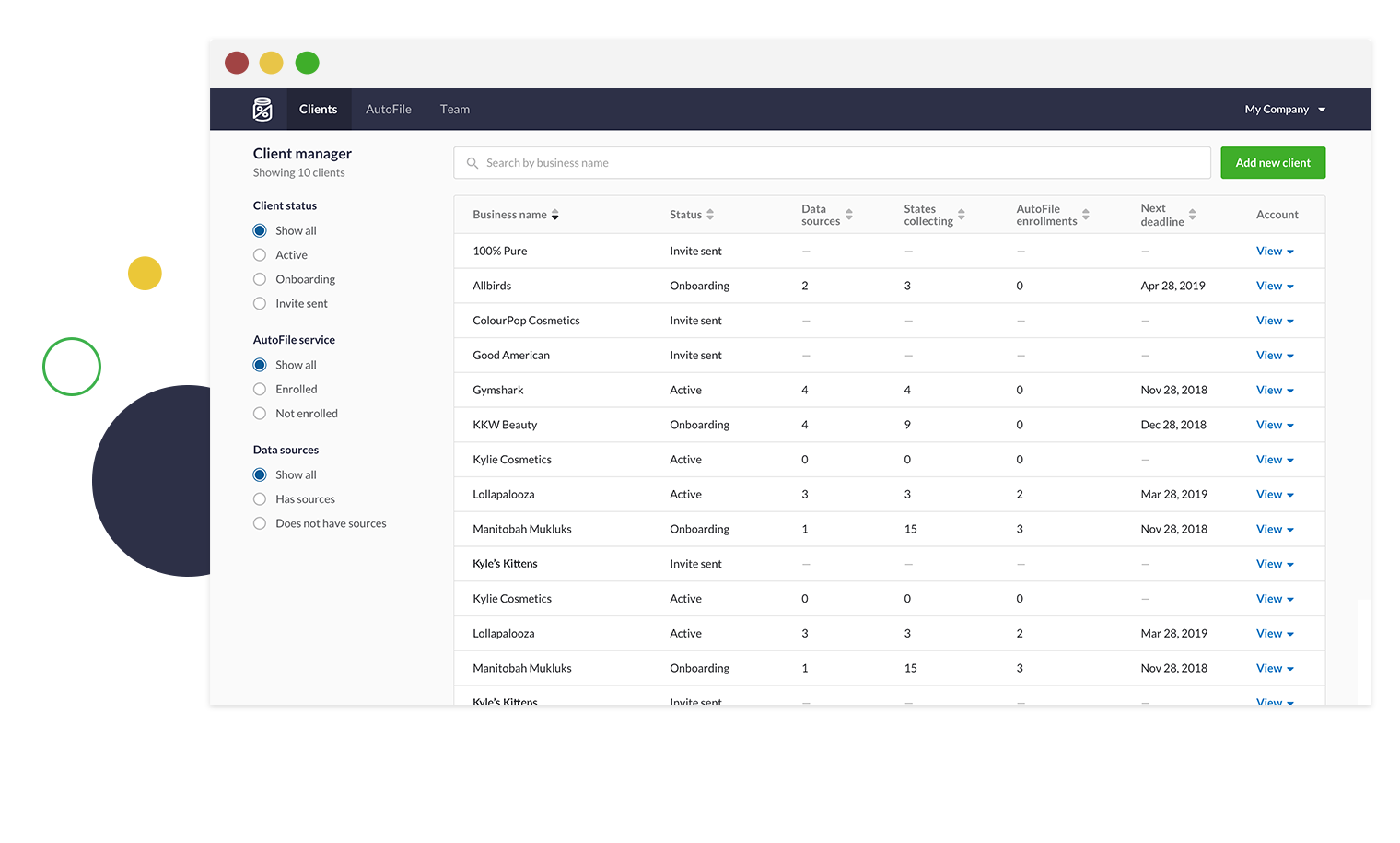 Client Manager Screenshot TaxJar
